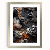 Textured abstract art print in muted gray and blue tones, framed in silver, ideal for bedroom wall decor.