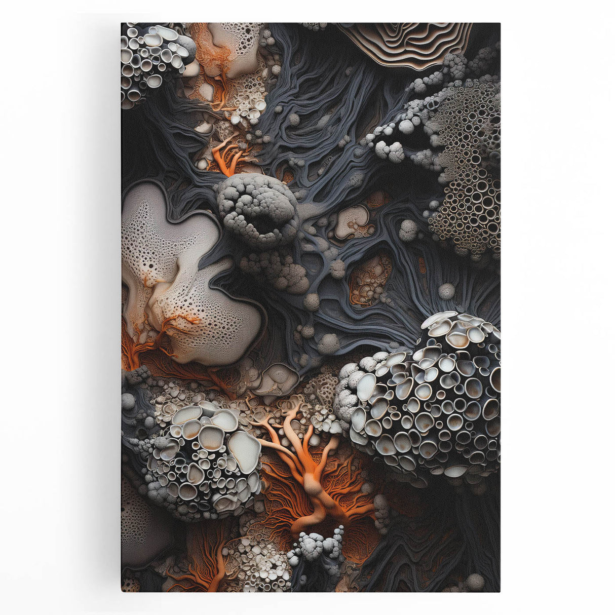 Black and white close-up photo of natural elements on stretched canvas, ideal for kitchen wall art.