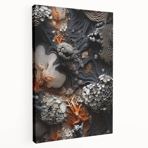Close-up view of a natural elements-themed stretched canvas, featuring earthy tones, ideal for kitchen wall art.
