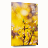 Large abstract wall art on acrylic glass depicting vibrant spring colors, ideal for bedroom or dining room decor.