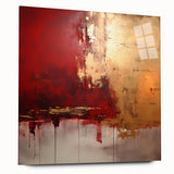 Abstract wall art print featuring vibrant strokes in blue, orange, and pink, presented in a sleek acrylic glass frame, showcasing a modern design ideal for contemporary decor.