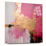 Abstract wall art featuring vibrant strokes in shades of blue, pink, and yellow, displayed in a sleek acrylic frame, showcasing artistic depth and modern design.