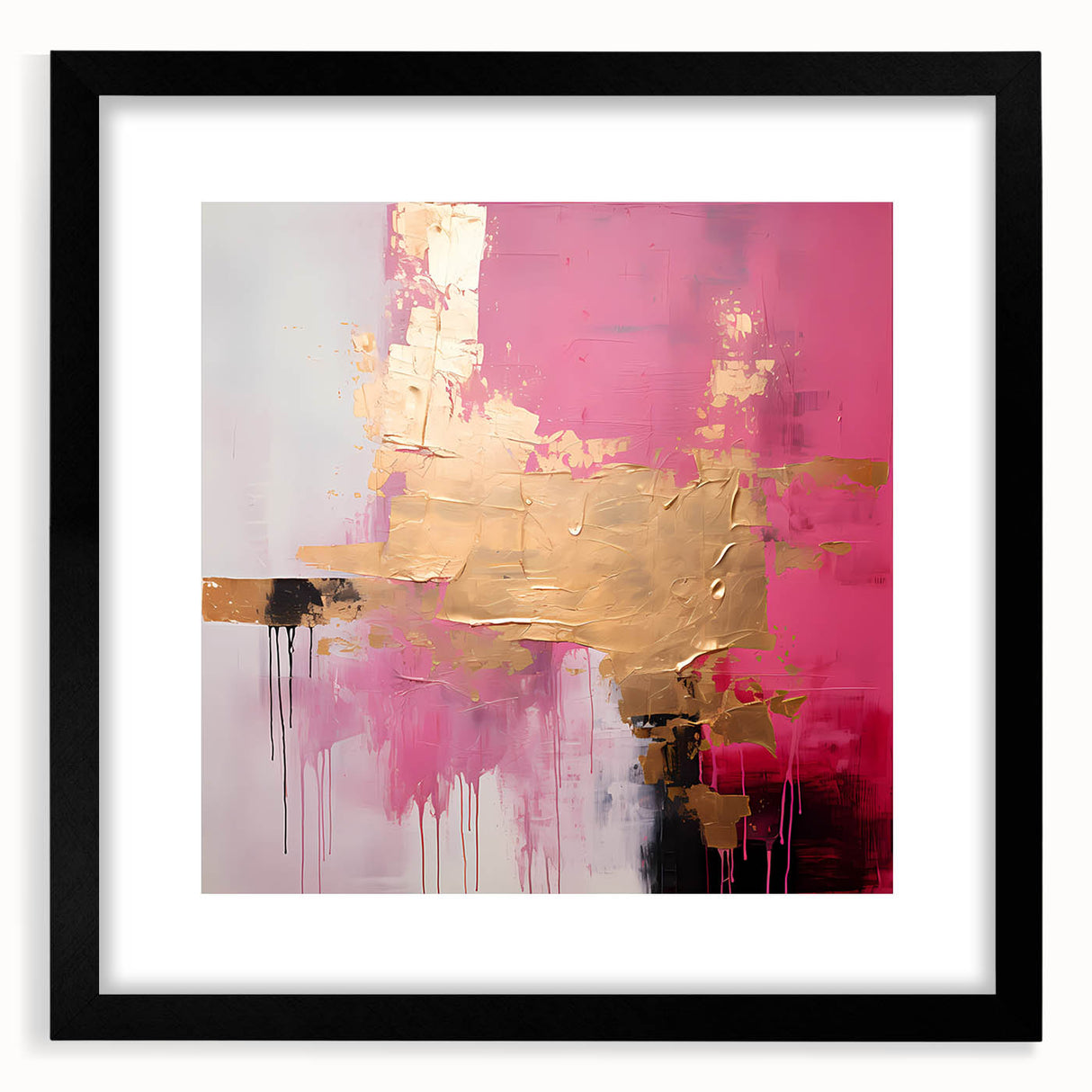 Abstract strokes wall art framed in black with a white mat, showcasing vibrant colors and dynamic brushwork, perfect for modern home decor.