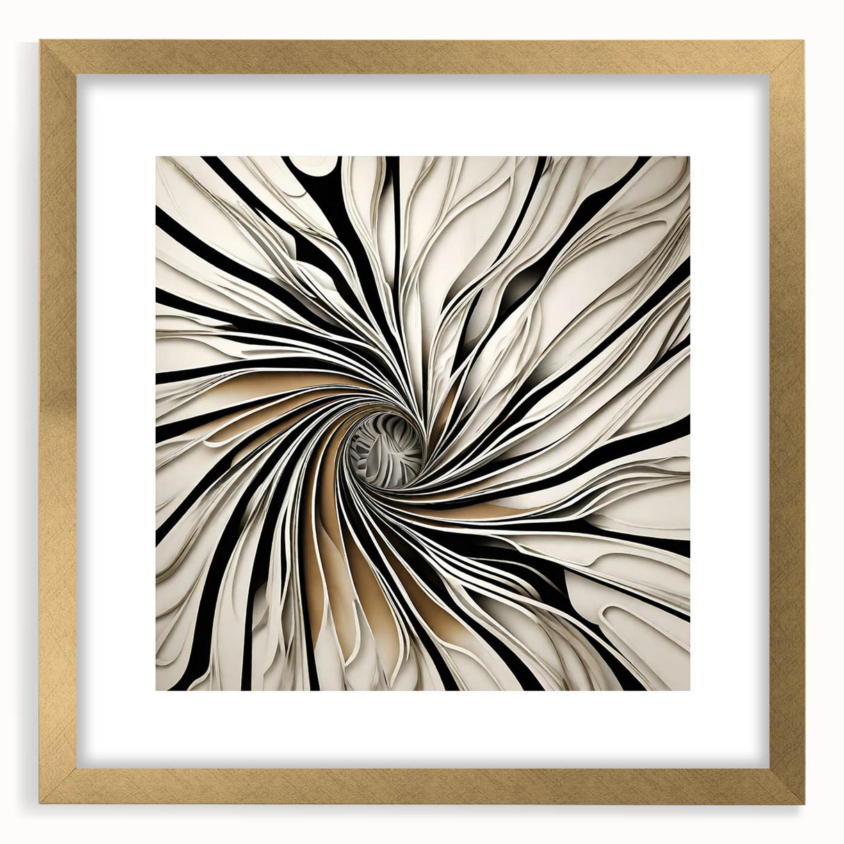 Abstract strokes wall art framed with a gold mat, showcasing a modern design in vibrant colors, perfect for enhancing contemporary home decor aesthetics.