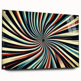 Abstract wall art design featuring vibrant strokes in shades of blue, pink, and gold, displayed in a side view on acrylic glass with decorative pins, ideal for modern decor.