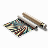 Abstract wall art print showcasing vibrant strokes in shades of blue, orange, and yellow, designed to add a modern touch to any decor, rolled and ready for framing.