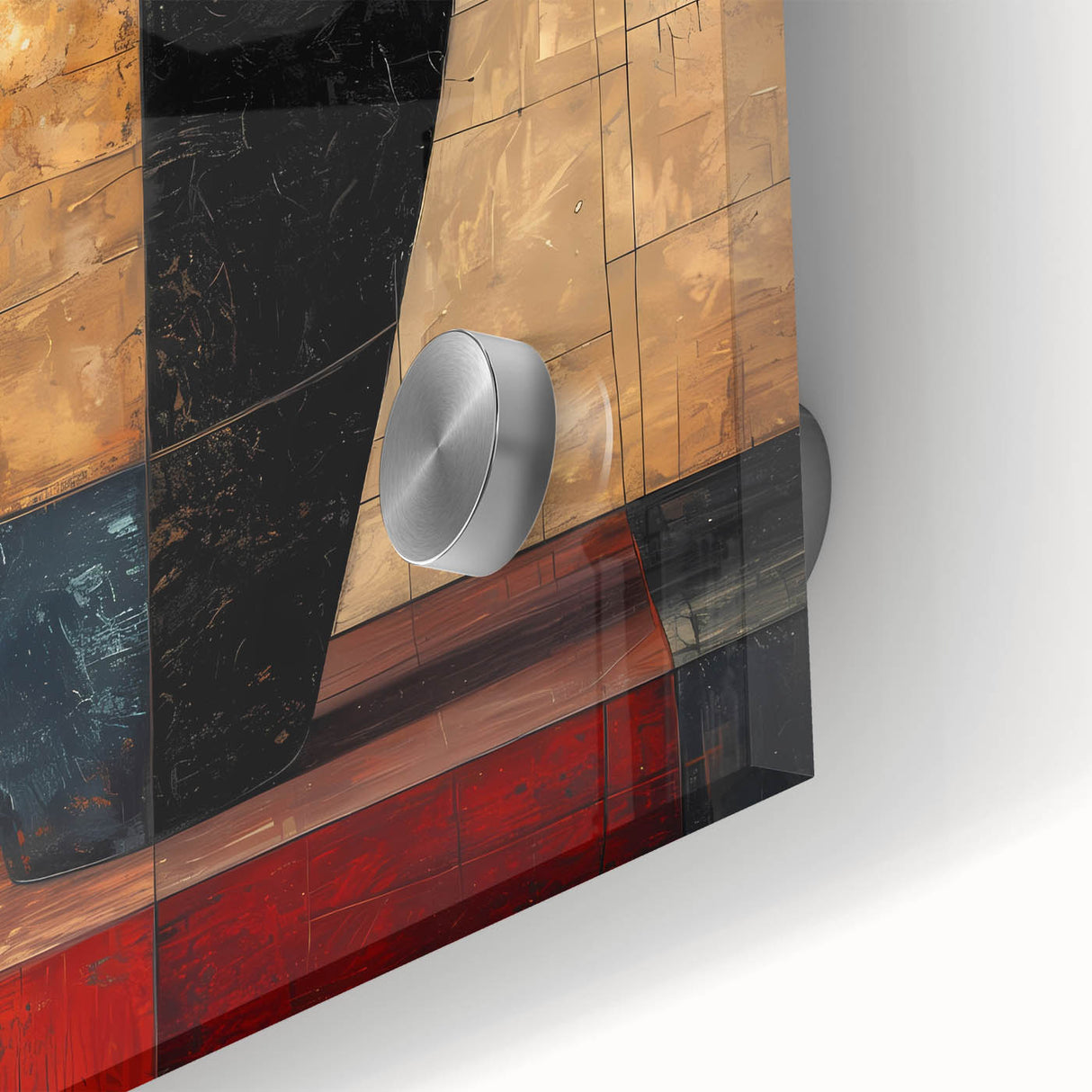 Close-up of an abstract strokes wall art piece printed on acrylic glass, showcasing vibrant colors and fluid patterns that enhance modern decor aesthetics.