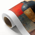 Abstract wall art on rolled canvas showcasing vibrant strokes in shades of blue, orange, and yellow, ideal for modern home decor. Packaged securely in a cardboard tube.