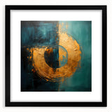 Abstract wall art featuring dynamic strokes in black, white, and gold, framed with a sleek mat, designed to enhance modern decor and create a striking focal point.