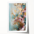 Abstract wall art print featuring vibrant strokes in shades of blue, orange, and yellow, ideal for modern home decor, rolled and ready for framing.