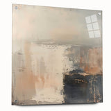 Abstract wall art featuring vibrant strokes in blue, pink, and gold, displayed in a sleek acrylic frame with visible pins, ideal for modern decor.