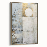 Framed canvas wall art showcasing an abstract floral design in vibrant colors, with elegant gold accents, displayed from a side view to highlight depth and texture.