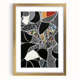 Abstract geometric frame with a gold mat, showcasing intricate line patterns and a modern design, perfect for contemporary home decor and art enthusiasts.