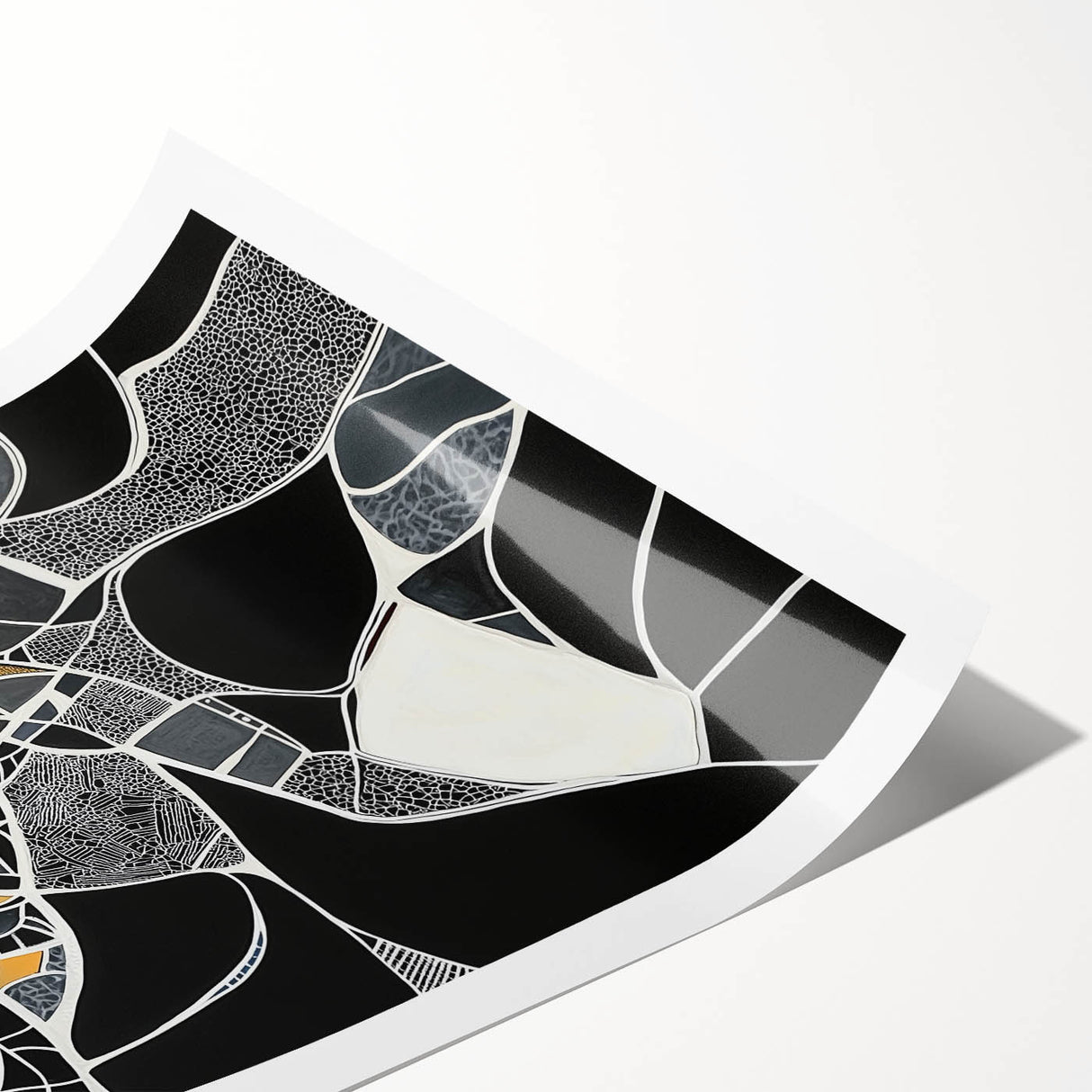 Abstract geometric rolled print showcasing vibrant colors and intricate shapes, elegantly packaged in a protective cardboard tube for wall decor enthusiasts. Perfect for modern interior design.