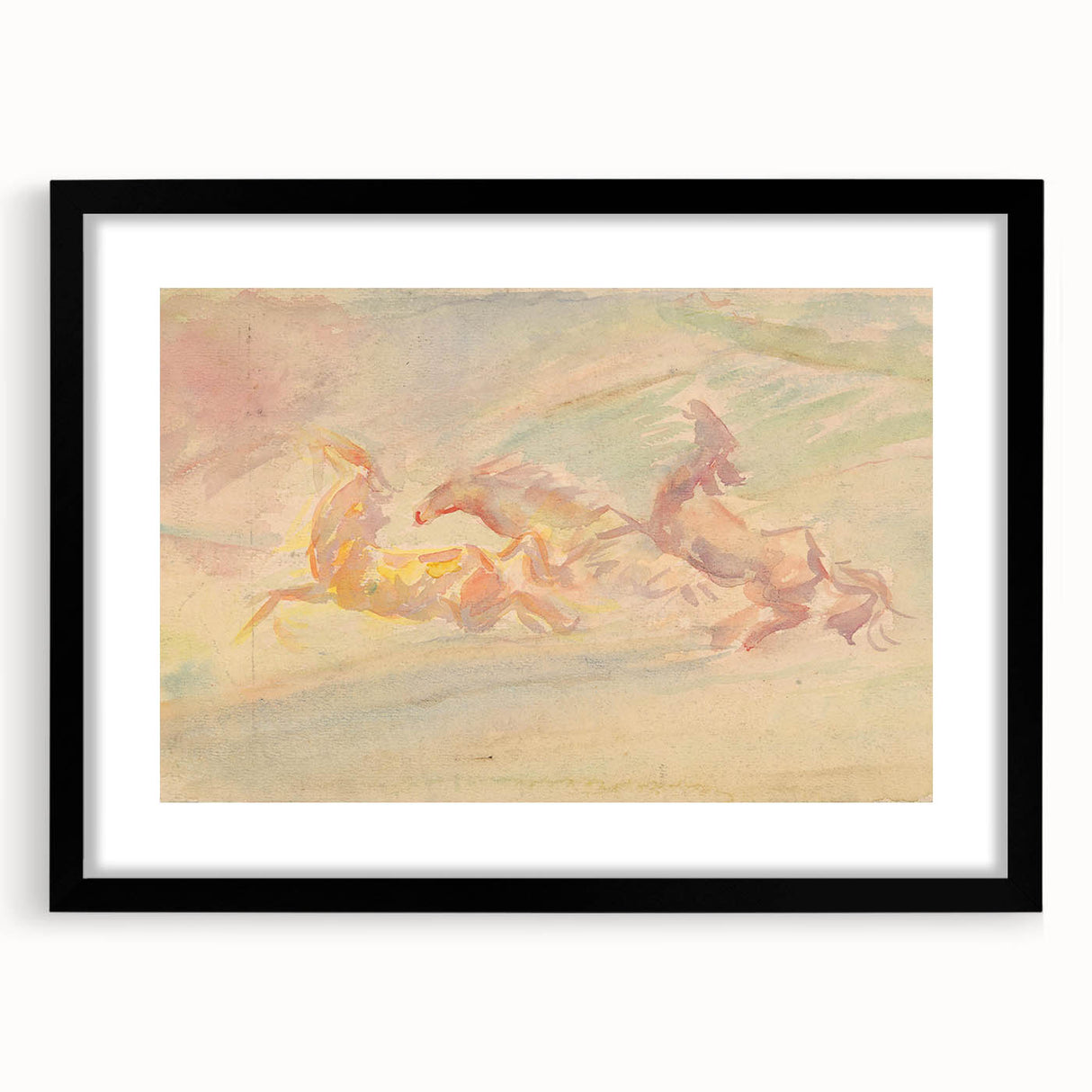 Expressionist Art: Galloping Horses on Pastel Canvas - Modern Elegance