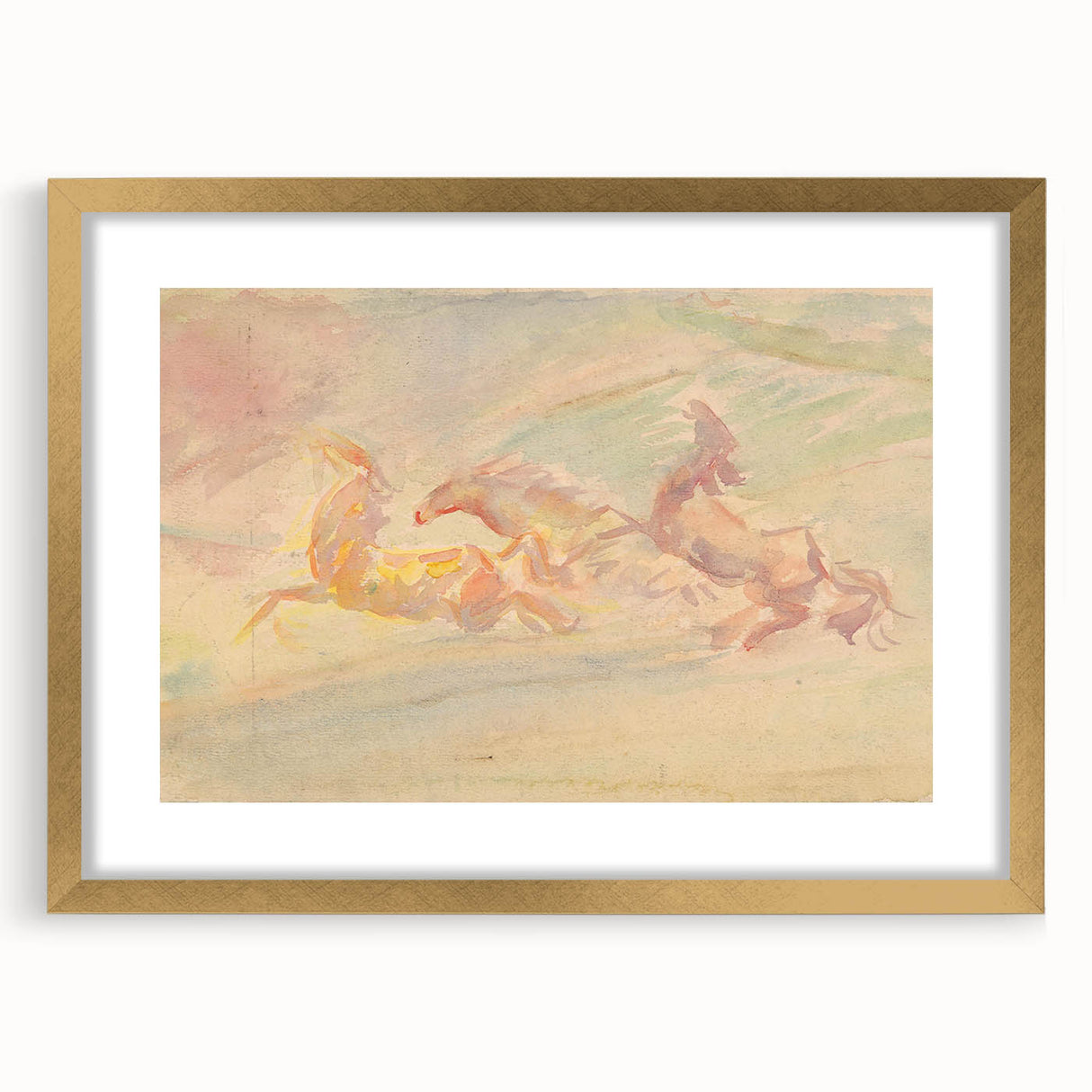 Expressionist Art: Galloping Horses on Pastel Canvas - Modern Elegance
