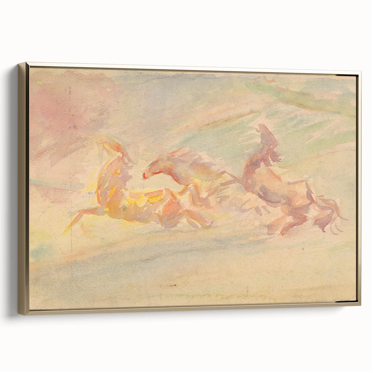 Expressionist Art: Galloping Horses on Pastel Canvas - Modern Elegance