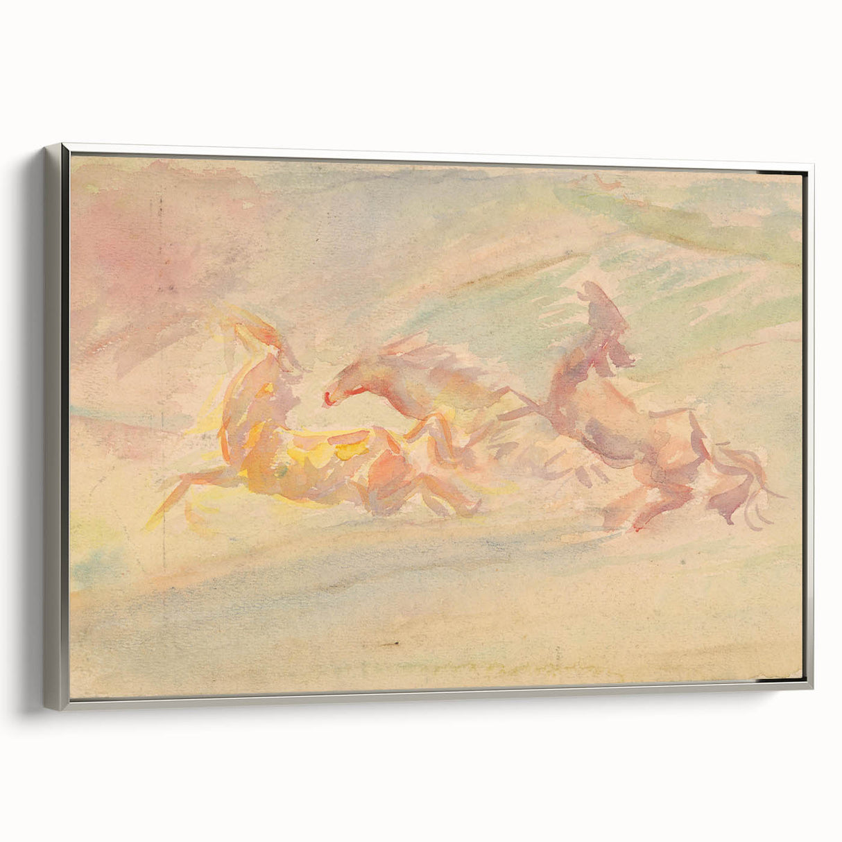 Expressionist Art: Galloping Horses on Pastel Canvas - Modern Elegance
