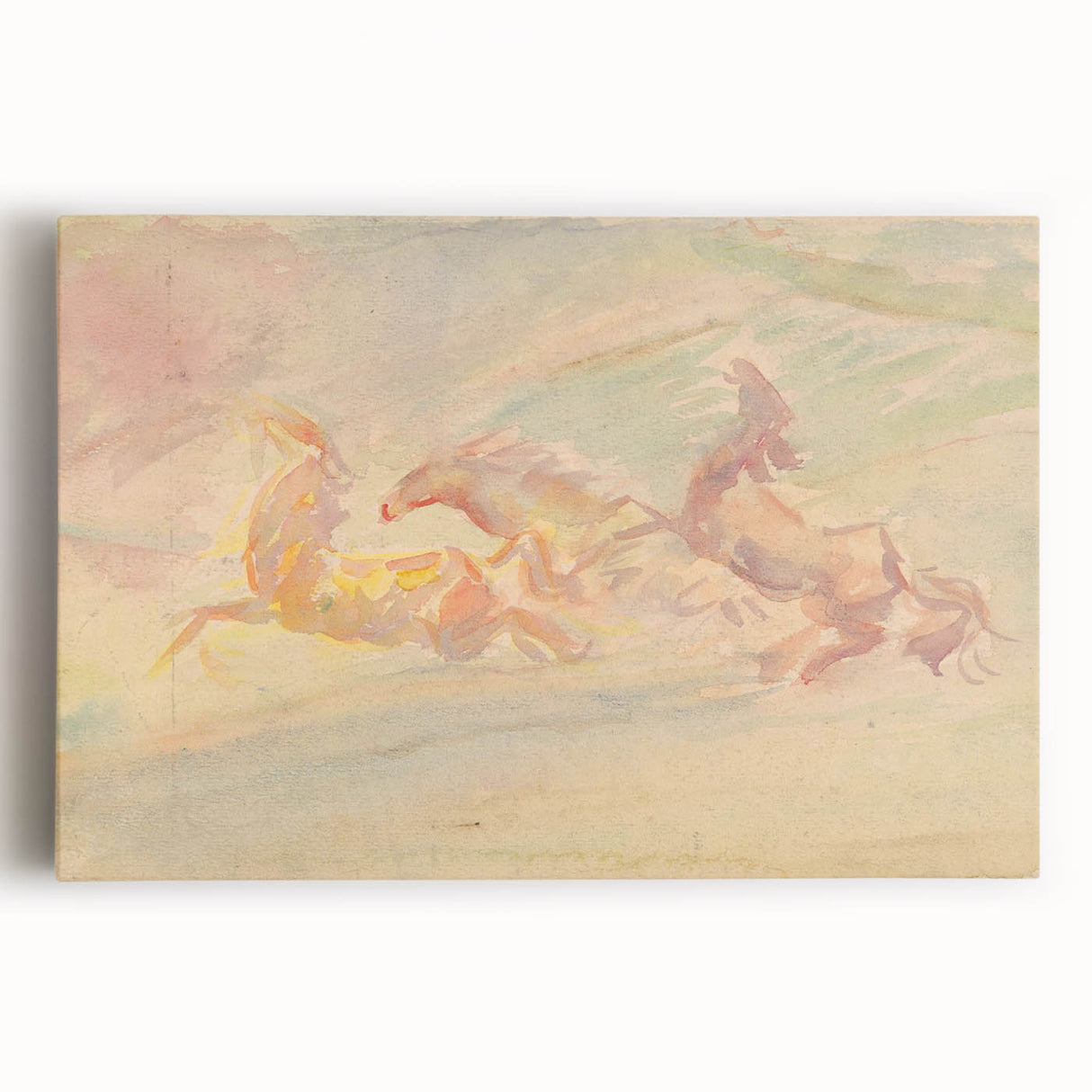 Expressionist Art: Galloping Horses on Pastel Canvas - Modern Elegance