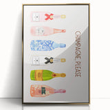 Mid-century modernist large art print of food and drinks, in gold frame, ideal for modern kitchen decor.