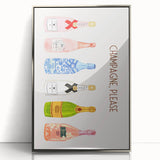 Mid-century modernist art featuring a stylized cocktail, in a silver framed acrylic print, ideal for modern art wall decor.