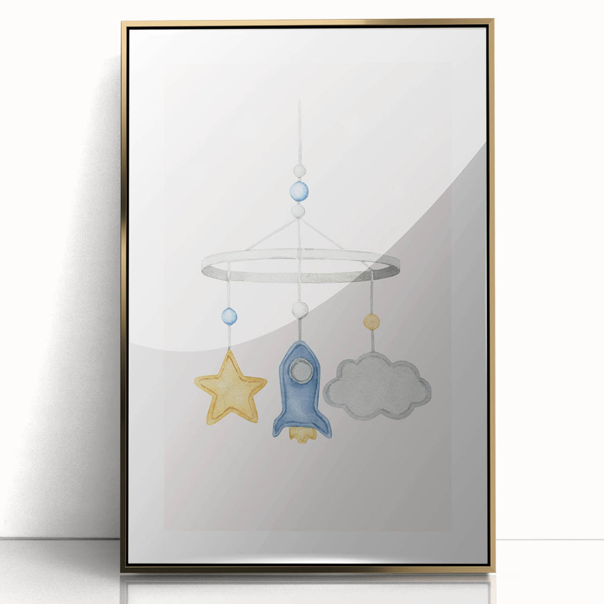 Kids Room Art Prints - Rocket & Star Mobile Nursery Wall Art
