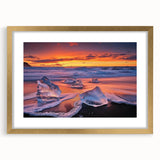 Elegant landscape beach scene framed with a gold mat, showcasing serene ocean waves and sandy shores, perfect for coastal home decor. Ideal for enhancing living spaces with a touch of tranquility.