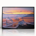 Framed acrylic artwork depicting a serene beach landscape with vibrant colors and a black frame, perfect for enhancing modern home decor and beach-themed interiors.