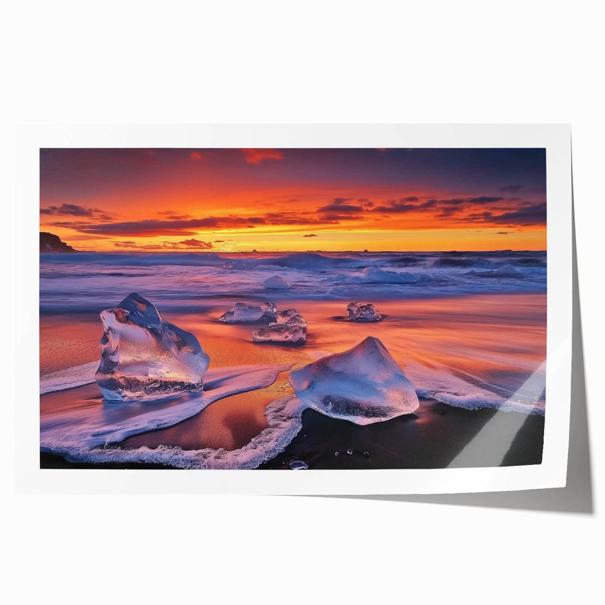 Vibrant rolled print of a serene beach landscape, showcasing golden sands and turquoise waves, carefully packaged in a protective cardboard tube for safe delivery.