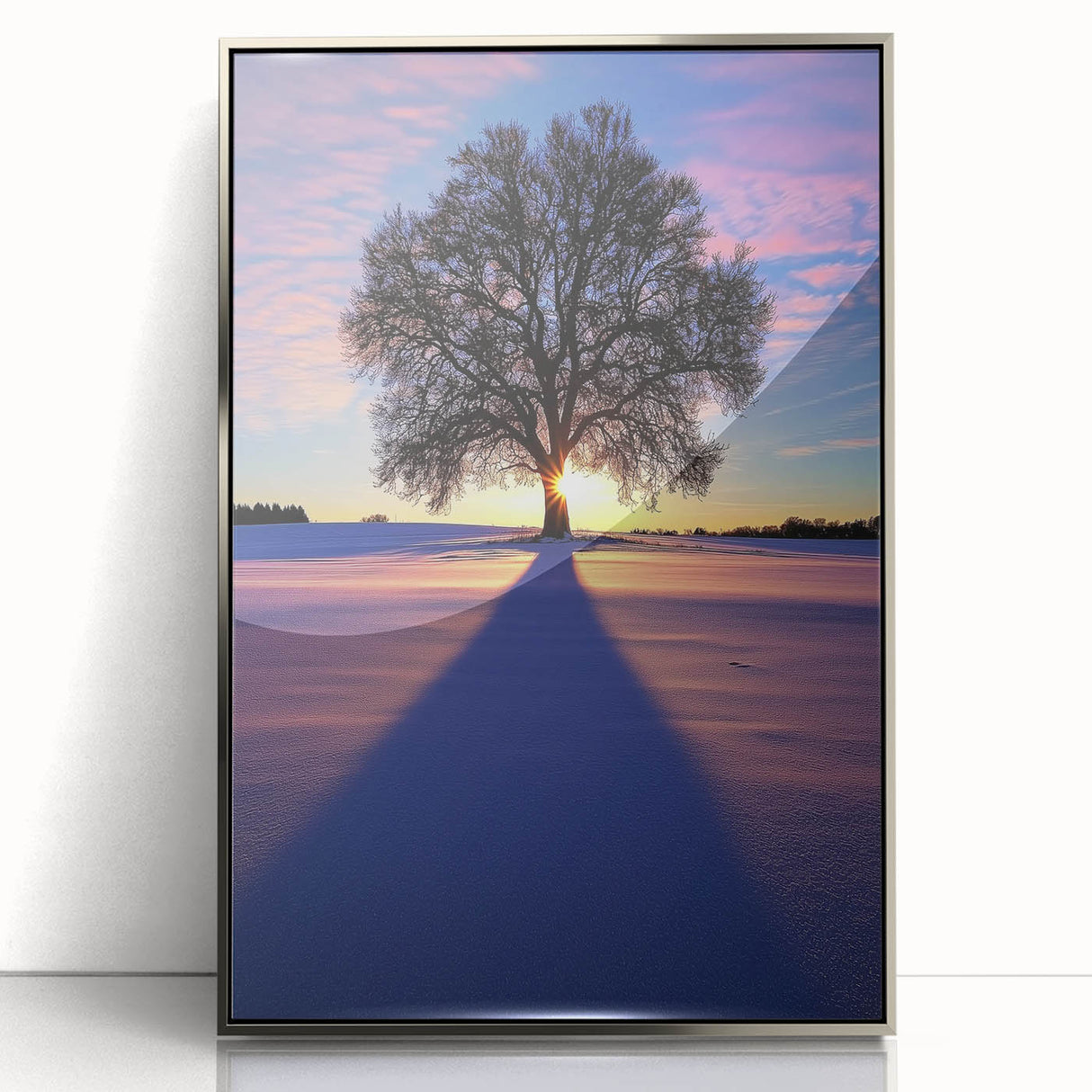 Framed acrylic artwork showcasing a vibrant countryside landscape, featuring lush green fields and a serene sky, designed to enhance home decor.
