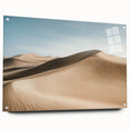 Acrylic landscape artwork depicting a vibrant desert scene, showcasing warm earth tones and intricate details, presented from a side view with pin accents for an elevated display.