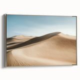 Framed desert landscape canvas artwork showcasing vibrant colors and intricate details, with a sleek silver frame adding a modern touch to home decor.
