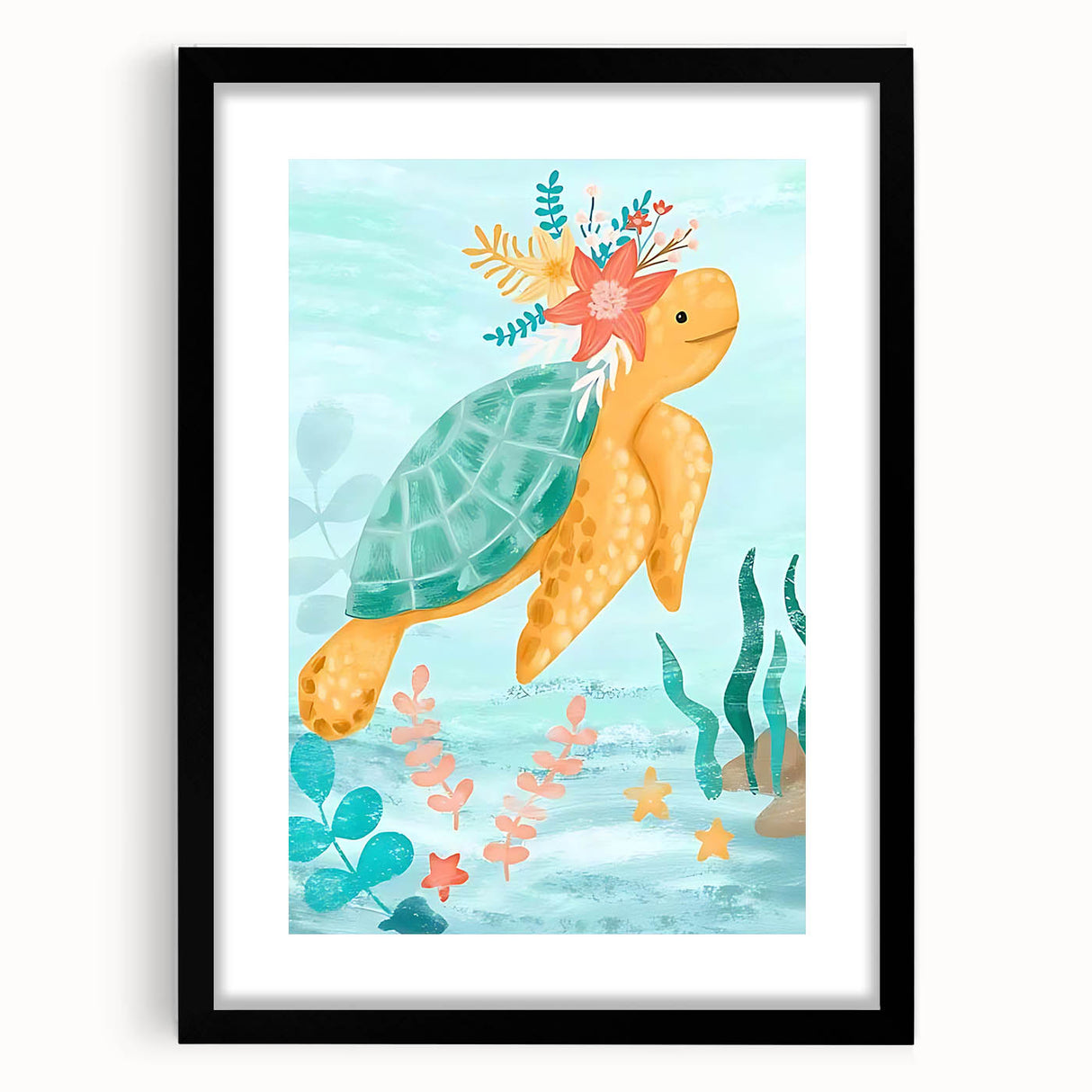 Floral Sea Turtle Nursery Art - Acrylic Baby Room Print