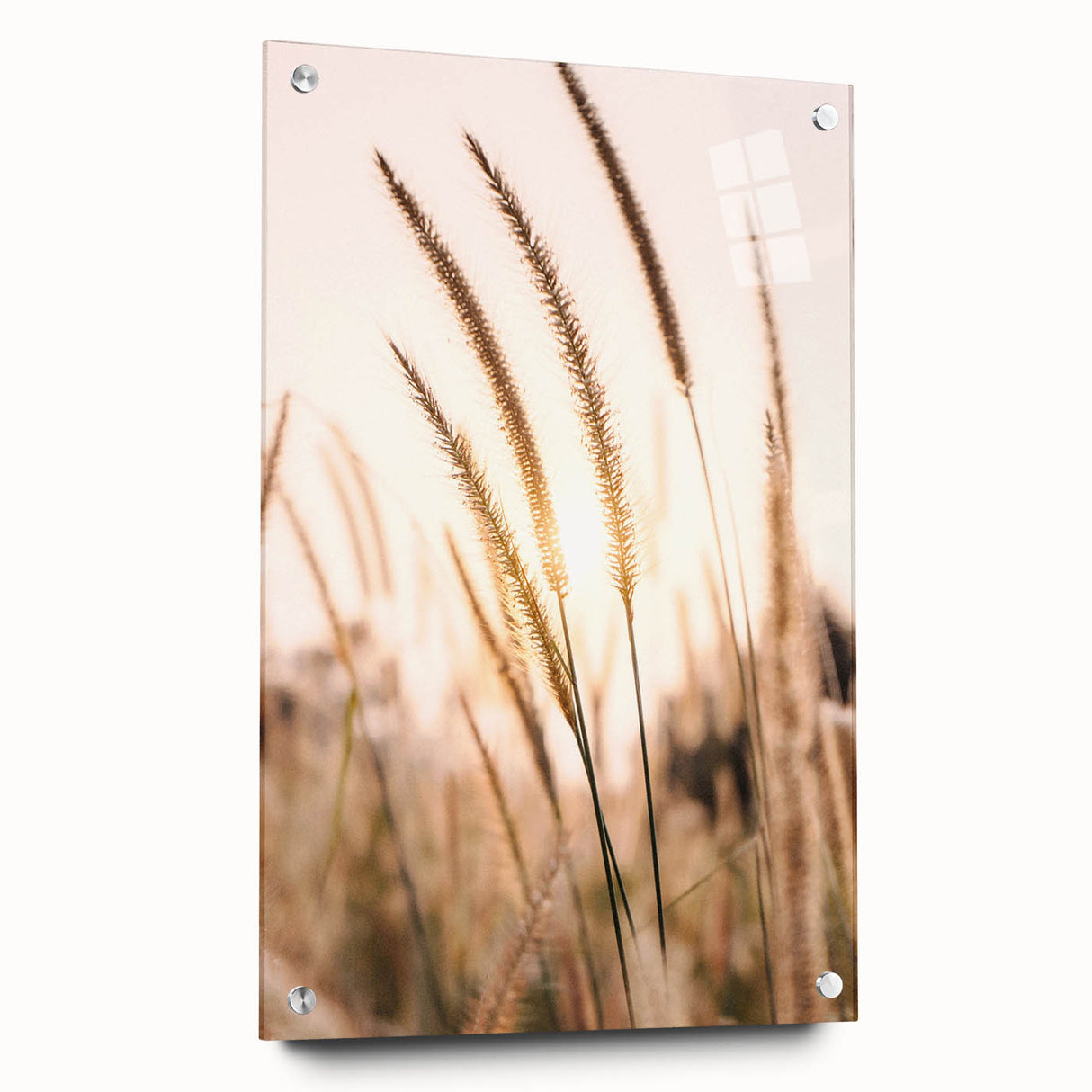 Large abstract wall art on acrylic glass depicting vibrant summertime colors, ideal for bedroom or dining room decor.