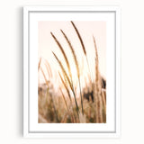 Abstract art print featuring vibrant summer hues on a white framed poster, ideal for dining room or bedroom decor.