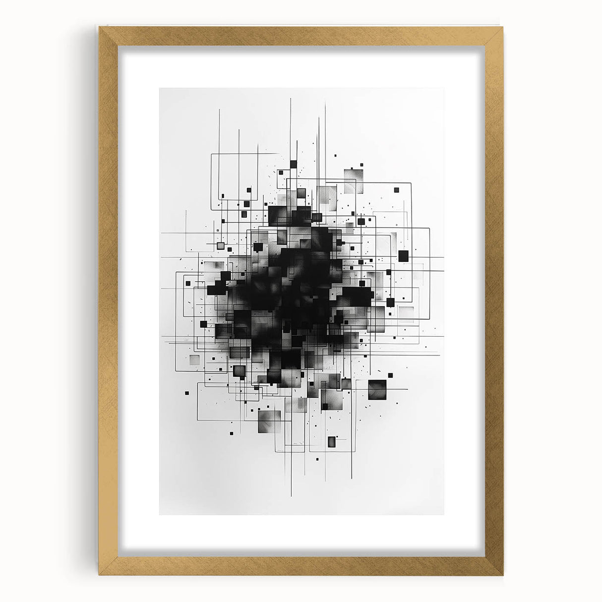 Mid Century Modern Geometric Art - Black and White Minimalist Abstract