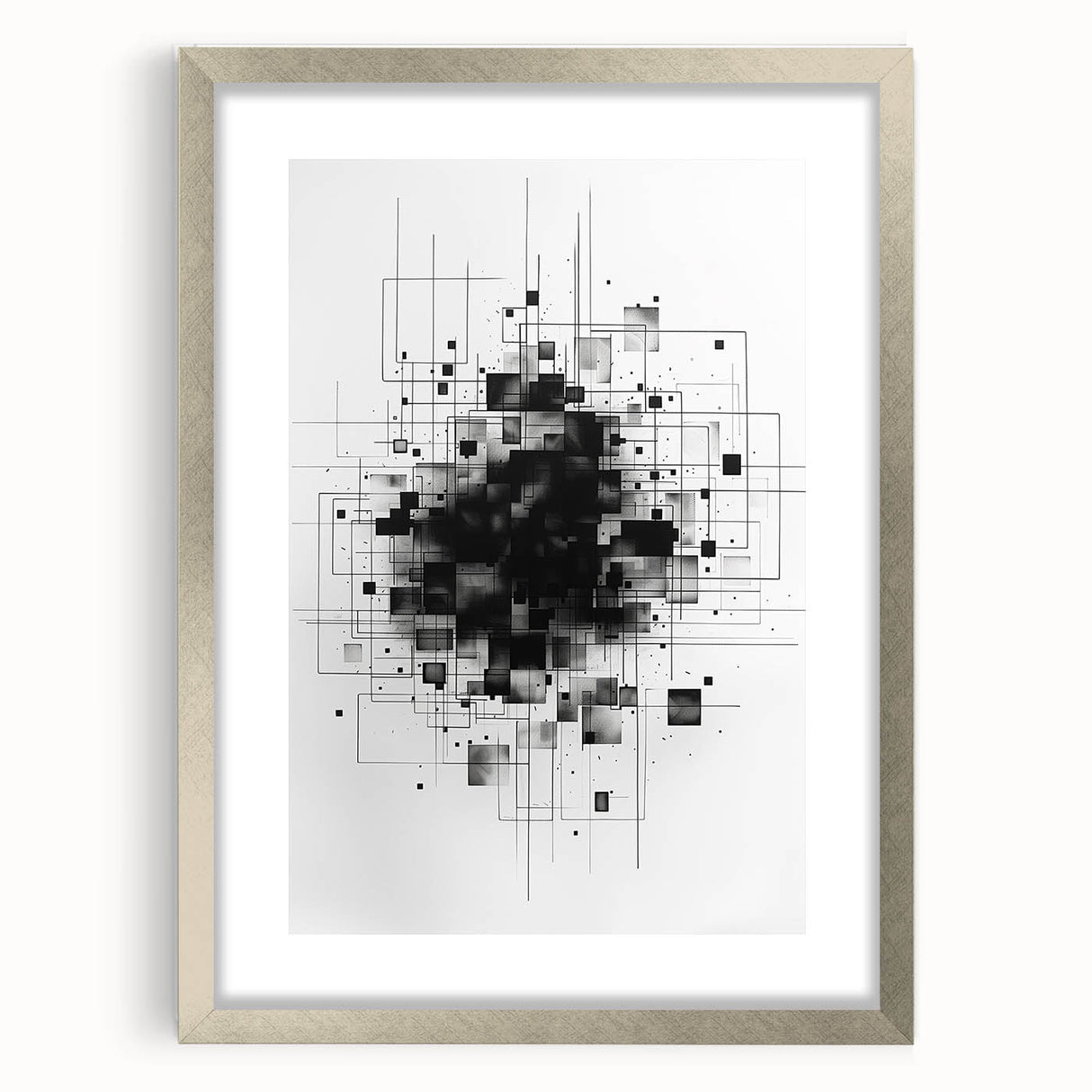 Mid Century Modern Geometric Art - Black and White Minimalist Abstract