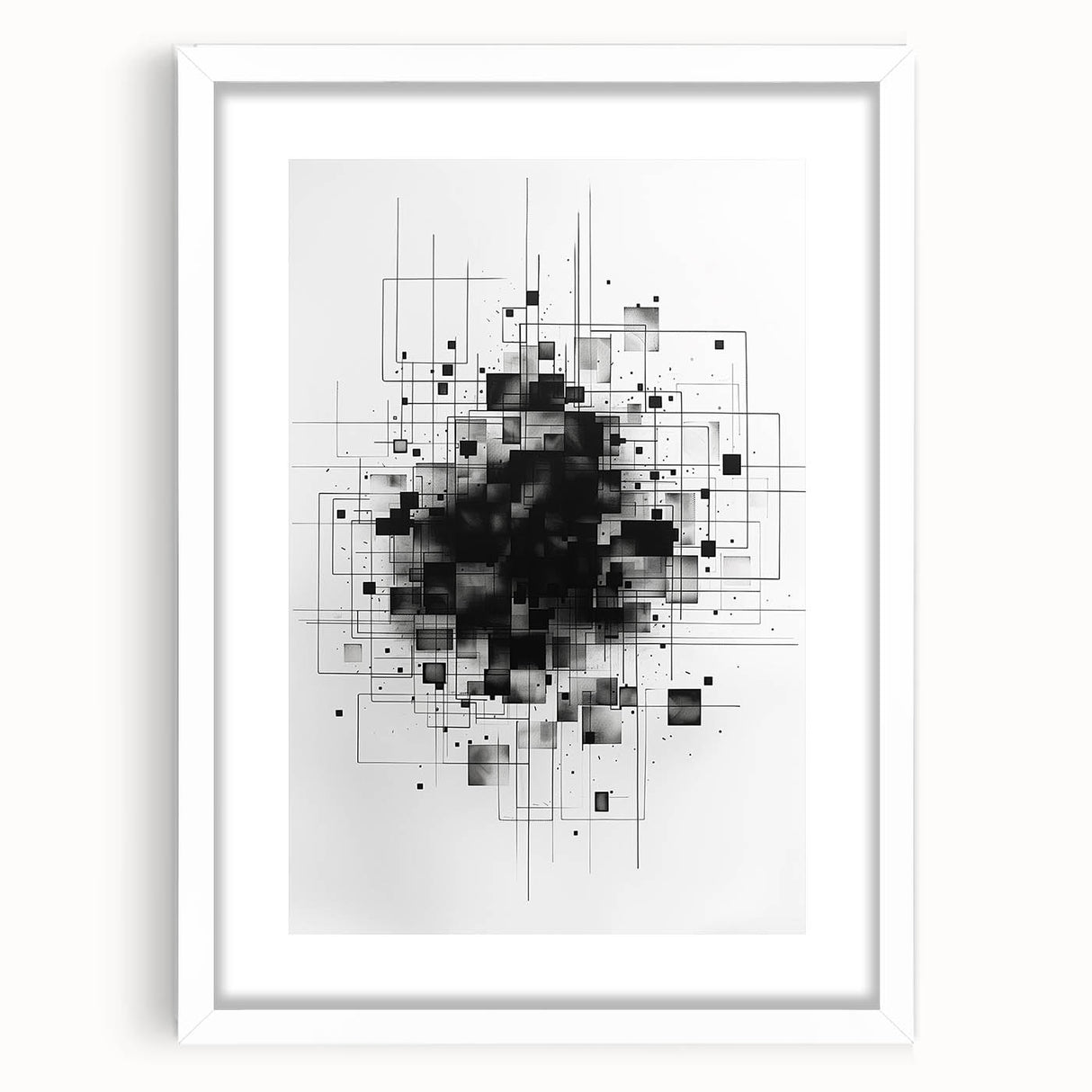 Mid Century Modern Geometric Art - Black and White Minimalist Abstract