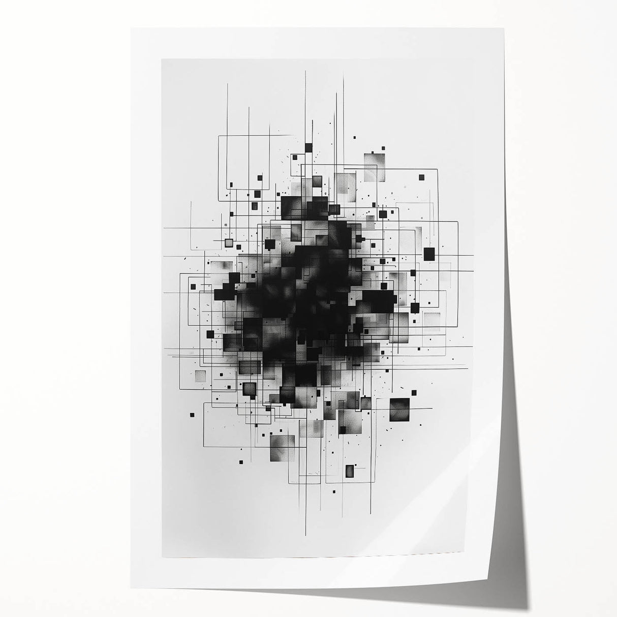Mid Century Modern Geometric Art - Black and White Minimalist Abstract