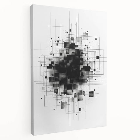 Mid Century Modern Geometric Art - Black and White Minimalist Abstract