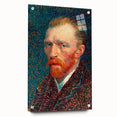 Acrylic print of a Van Gogh-inspired abstract painting with swirling blue and yellow tones.
