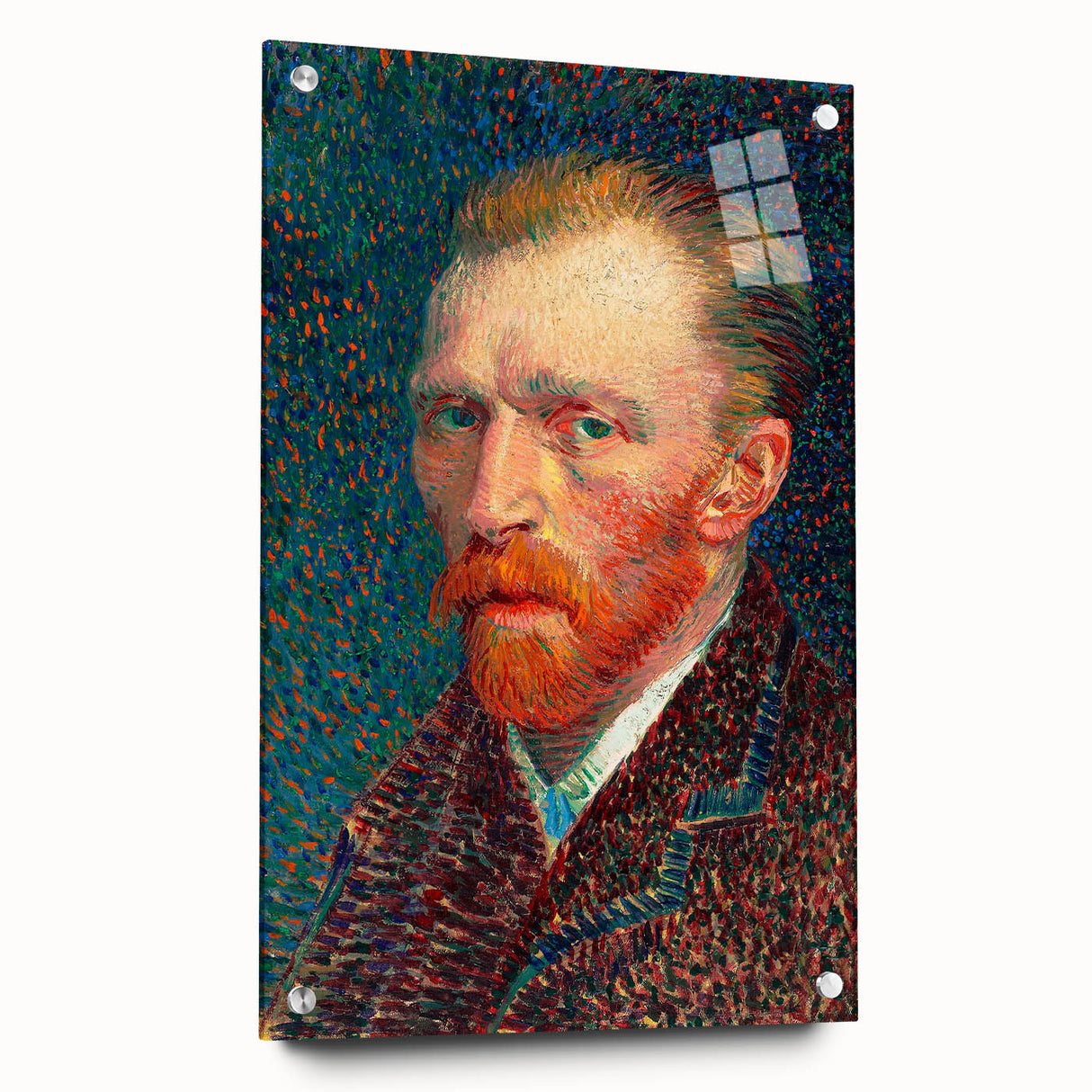 Acrylic print of a Van Gogh-inspired abstract painting with swirling blue and yellow tones.