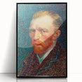 Large abstract wall art featuring swirling blue and yellow patterns on a black acrylic frame.