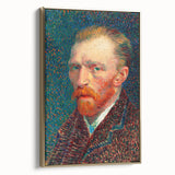 Side view of a framed canvas depicting a Van Gogh-style landscape in muted earth tones, ideal for bedroom wall art.