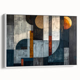 Framed abstract wall art featuring colorful strokes in shades of blue, pink, and yellow, displayed from a white side view, perfect for modern home decor.