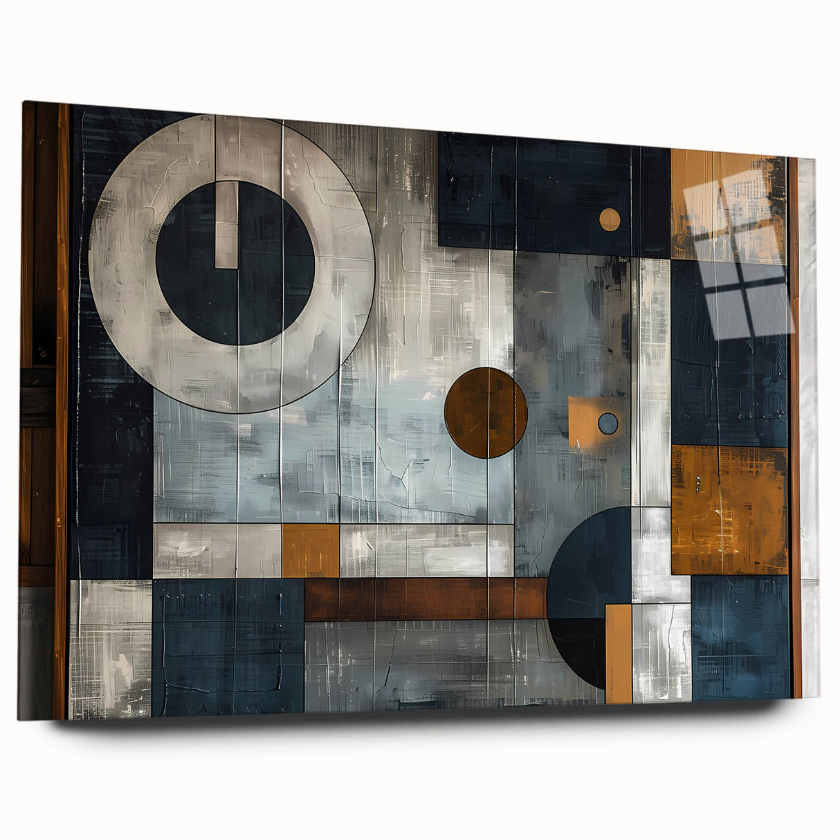 Abstract wall art featuring vibrant strokes in bold colors, displayed in a sleek acrylic frame. Ideal for modern decor, enhancing any living space with artistic flair.