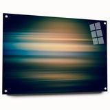 Abstract wall art featuring vibrant strokes in blue, orange, and pink, displayed in a side view with metallic pins, perfect for modern home decor.