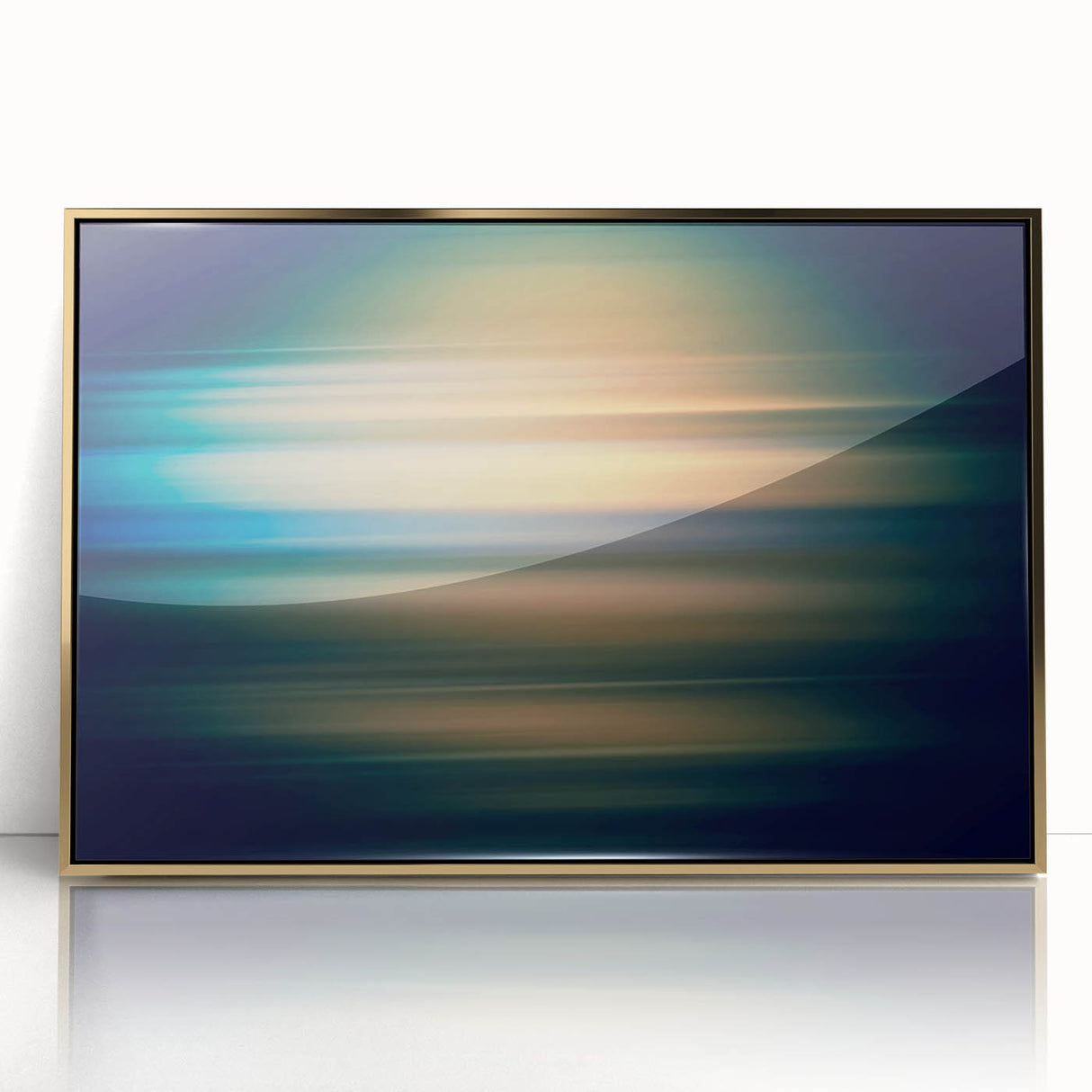 Framed abstract wall art featuring dynamic gold strokes on an acrylic background, ideal for modern home decor. Perfect for adding elegance and creativity to any space.