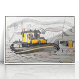 Modern Wall Art - Abstract Maritime Study with Yellow Tugboat