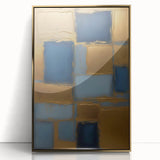 Framed wall art featuring abstract strokes in gold and cream, showcasing a modern design that adds elegance to any interior decor. Perfect for contemporary spaces.